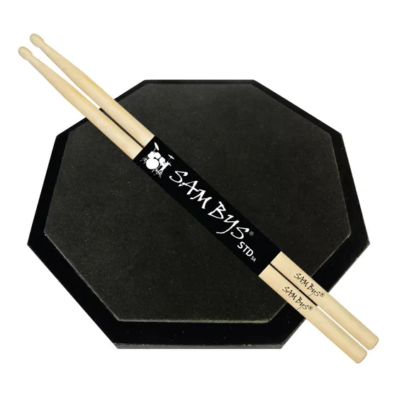 Pad Práctica Batería 18cm + Baquetas Palillos Sambys Std 5b Punta Madera