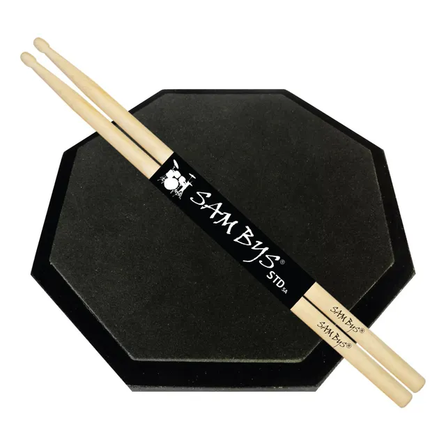 Pad Práctica Batería 18cm + Baquetas Palillos Sambys Std 5B Punta Madera