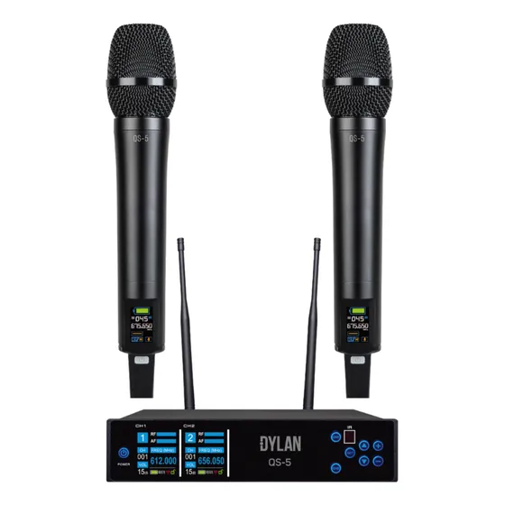 Microfone Sem Fio Dylan Qs-5 Duplo Mão 2 X 150 Canais Uhf