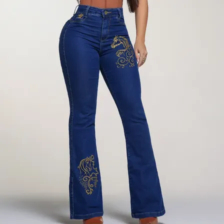 Calça Country Feminina Flare Premium Bordada Rodeio Mulandei