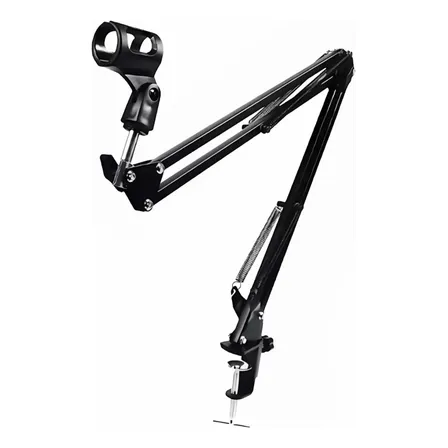 Soporte de escritorio con pedestal, brazo articulado para micrófono, color: negro