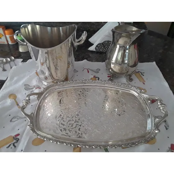 Juego De Bandeja, Jarra Y Hielera En Plata