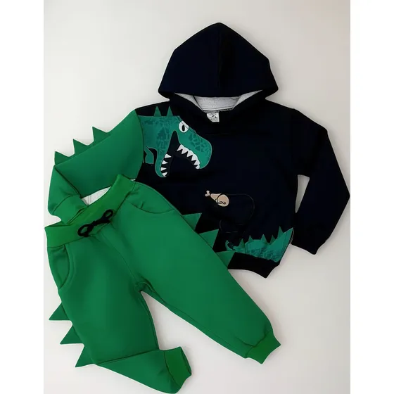 Conjunto Moletom Menino Dinossauro Roupa De Frio Infantil