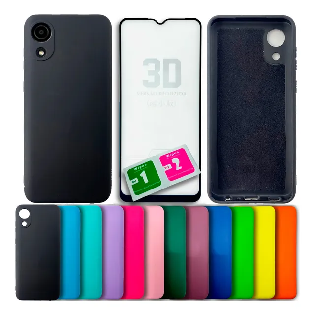 Kit Película 3d + Capa Silicone Veludo P/ Galaxy A03core