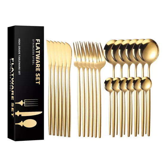 Jiajiazi Slim Juego De Cubiertos 24 Piezas De Acero Inoxidable Dorado Diseño Delgado Y Elegante Incluye Tenedores Cuchillos Cucharas Y Cucharitas Resistente Duradero Y Perfecto Para Cualquier Ocasión