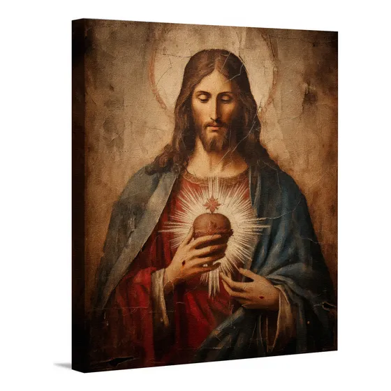 Cuadro Sagrado Corazón De Jesús Tradicional En Canvas 60x80