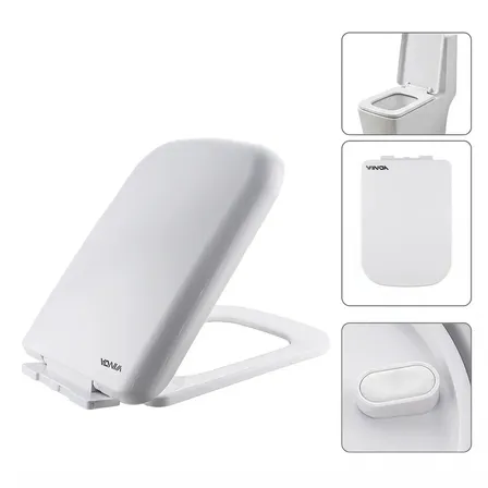 Assento Sanitário PP Branco Quadrado Universal Soft Close com Tampa Resistente e Acabamento Brilhante WINDA