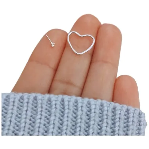 Aro Piercing Nariz Punto Luz + Corazón Cartílago-plata 925