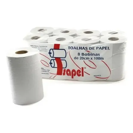 Papel Toalha Em Bobina Pc C/8 Rolos De 20cm X 100m