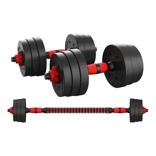 Set De Mancuernas 10kg Barra Armable Ajustable Pesas Discos