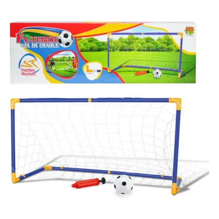 Kit Trave e Bola Golzinho Infantil Chute Gol Rede e Bomba DM Toys