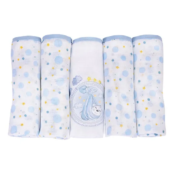 Kit 05 Fralda De Pano Algodão Bordada C/bainha 70cm Loupiot