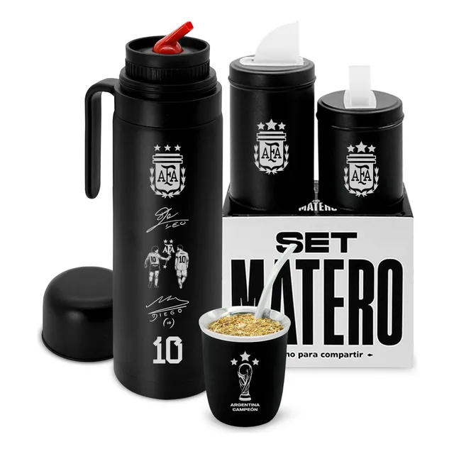 Set Matero Termo Mate Clubes Futbol Argentina Messi Grabado
