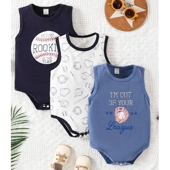 Bodys Beisbol De Niño 3 Piezas Talla 18-24 Meses
