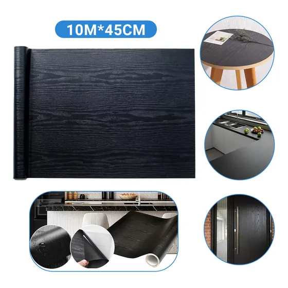 Papel Tapiz Madera Negro Autoadhesivo Vinilo Impermeable 10m