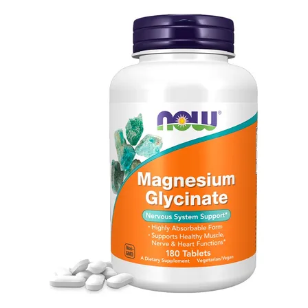 Glicinato de magnesio Now Foods, 180 comprimidos, sabor sin sabor