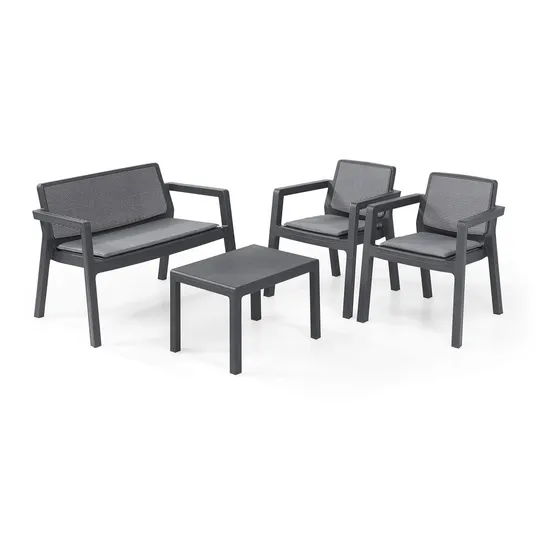 Set 4 Pzs Muebles Tipo Rattan Plástico P/ Exteriores Jardín 