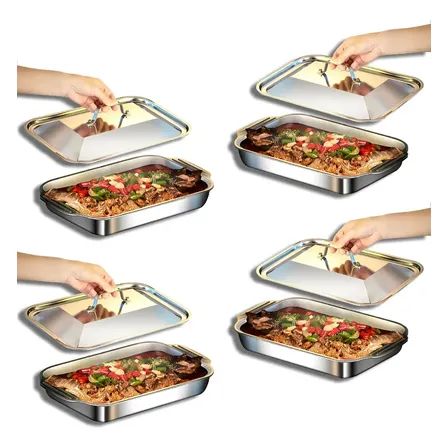 4 Travessa Servir Saladeira Retangular Restaur Inox Tampa 5l Cinza