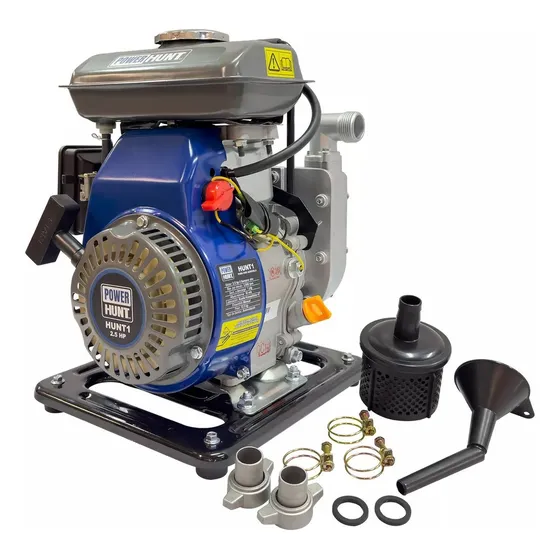 Motobomba Bomba De Agua A Gasolina 1x1 Power Hunt 4 tiempos 2.5 Hp riego conexiones y abrazaderas