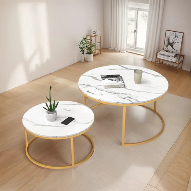 Mesa De Centro Moderna Sala De Estar Lujo 2 Piezas Redondo