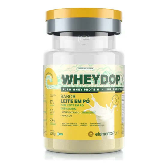 Suplemento em Pó Wheydop X Whey Protein Proteína Concentrada Não Desnaturada e Proteína Isolada Pote 900g Sabor Leite em Pó Unidade ElementoPuro