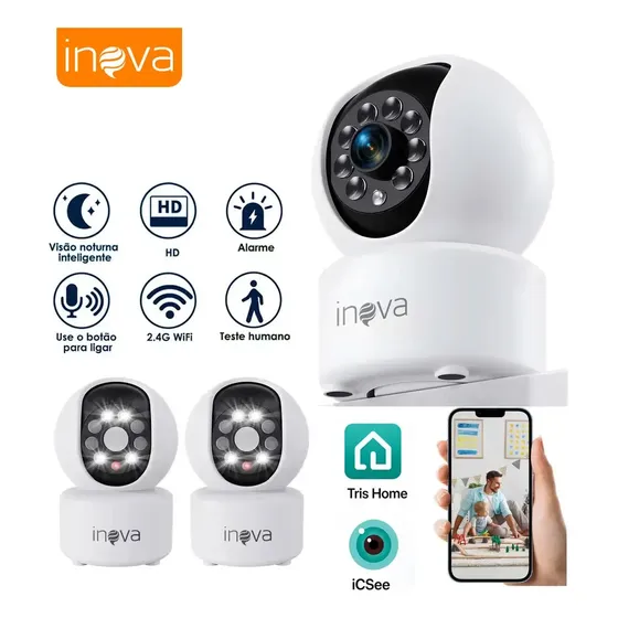 Kit 2 Câmeras de Segurança Wi-Fi Full HD PTZ para Interiores Com Visão Noturna