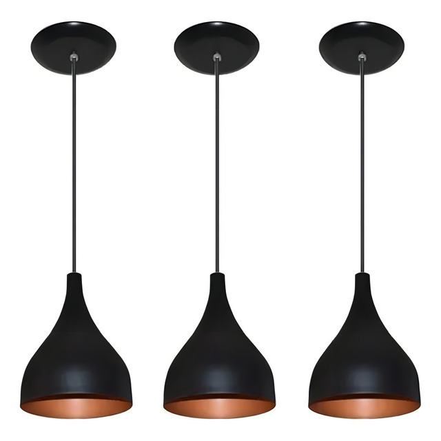 Luminária Gota Kit 3 Pendentes De Teto Imediato Cor Preto 127/220v Luminária Gota Kit 3 Pendentes De Teto Imediato Cor Preto 127/220v