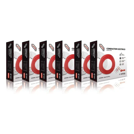 Kit 6 Cajas 100mts Cable Iusa 4 Colores N,r,b,v Thw Cal 12 