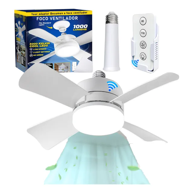 Foco Ventilador Led E27 Adapter Portátil Control 3 Tonos Luz