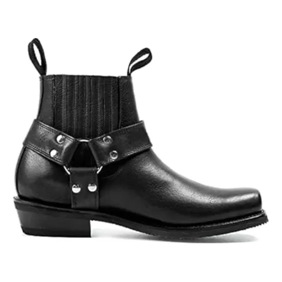 Bota Botín Jaca Original Con Estribo Biker Hombre 100% Piel
