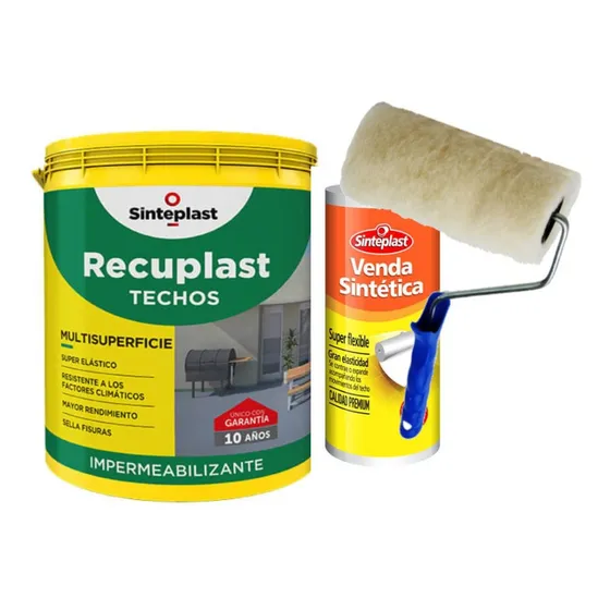  Imperm Recuplast Techos Bco Rojo 20lts + Rodillo + Venda  