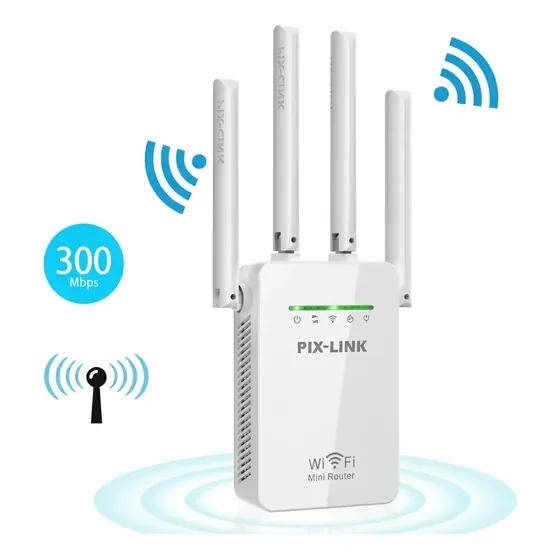 Repetidor e Roteador Wifi Pix-link 4 Antenas LV-WR09 300mbps Extensor Amplificador Sinal