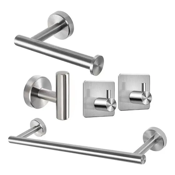 Set De 5 Accesorios De Baño Acero Inoxidable Plata