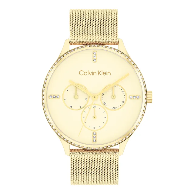 Reloj Mujer Calvin Klein 25200372 Dress Correa Dorado Bisel Dorado Fondo Dorado