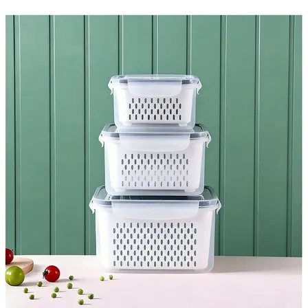organizador geladeira kit 4 peças em Acrílico para Frutas com Cesto Drenante, 380ml 800ml 1700ml 3150ml organização de frutas e alimentos para cozinha residencial