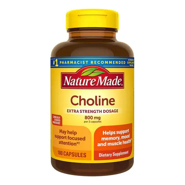Nature Made Choline 800 Mg Extra Fuerte 180 Capsulas Sabor Sin Sabor