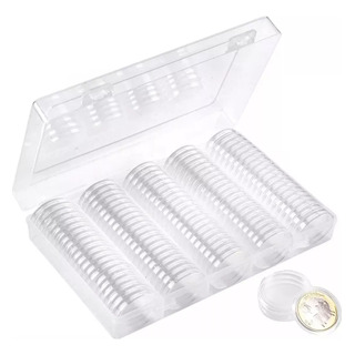 100 Cápsulas De 30 Mm Para Monedas Antiguas Y Estuche De Plá 100 Cápsulas De 30 Mm Para Monedas Antiguas Y Estuche De Plá