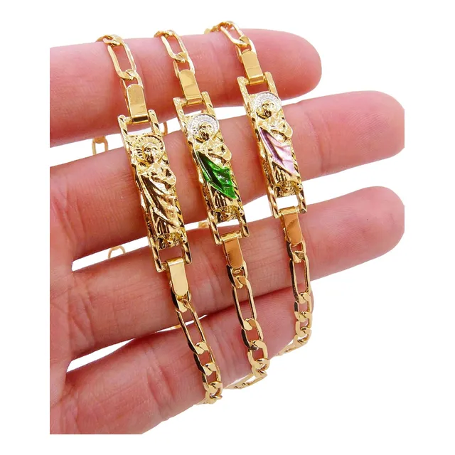 Yaoke Esclava/pulsera San Judas Tadeo, Chapada En Oro 19cm