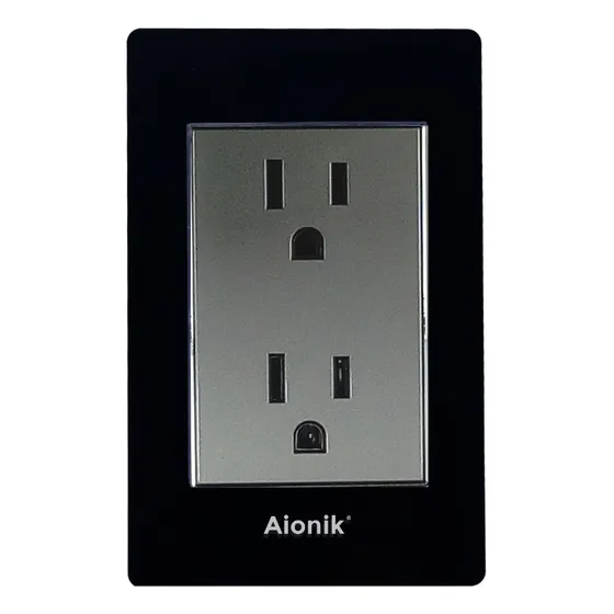 5 Placas Acrílico Con Contacto Duplex Negro Marco Cromado