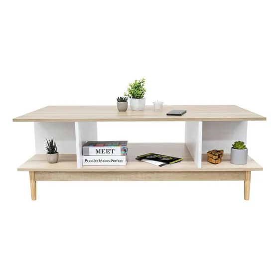 Top Living Mesa de Centro Moderna Bari Mesa Auxiliar Ideal Para Sala Simil Madera Color Blanco y beige