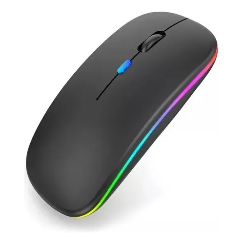Mouse Inalámbrico Recargable Portátil Bluetooth Rgb Luz Led Negro