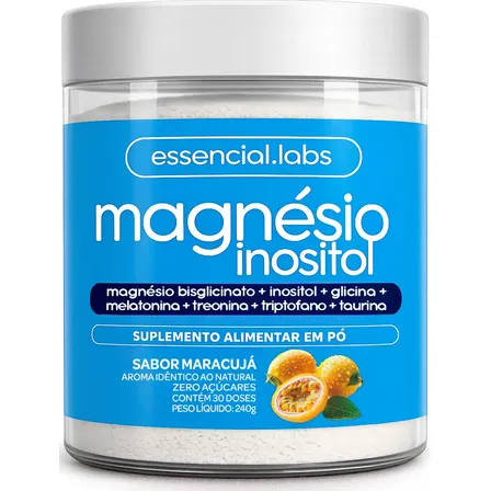 Magnésio Inositol Sabor Maracujá - Fórmula Exclusiva Com Magnésio Bisglicinato, Inositol, Glicina, Melatonina, Treonato, Triptofano E Taurina - 240g