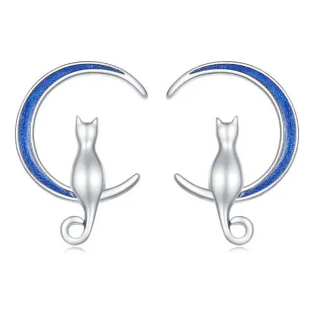 Aretes Topos Gato Y Luna Para Mujer Fabricados En Plata 925 