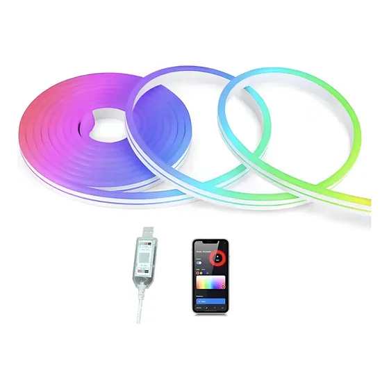 Tira Luz Led Neón Rgb Ic Bluetooth Cinta 5 Metros Usb Con Control Y App Brillo Ajustable Sensores De Ritmo Musical E Impermeable Ip67 | Cuotas sin interés
