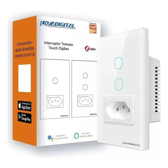 Interruptor Inteligente Com Tomada 2 Botões Nova Digital