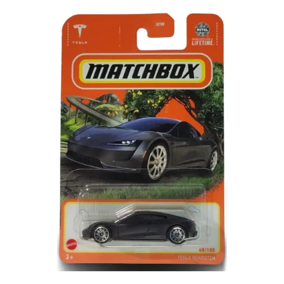 Carrito de hierro miniatura Tesla Roadster Black Mattel 1:64