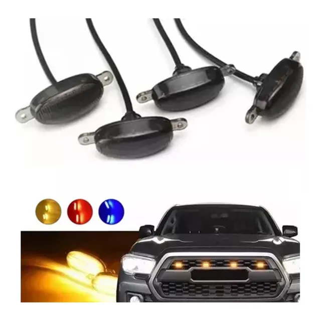 Kit 4 Luz Led Parrilla Universal Raptor Ámbar Con Cable Drl