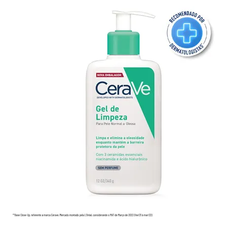 Gel De Limpeza Facial Peles Normais A Oleosas Com Ácido Hialurônico Cerave, 340g Normal A Oleosa Dia/noite