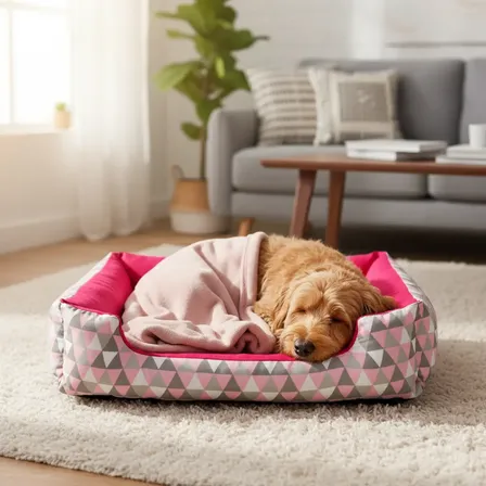 Cama Para Cachorro Medio Caminha Pet Pra Cachorro Grande Com Até 18 Kg + Manta Cor Rosa Geométrico