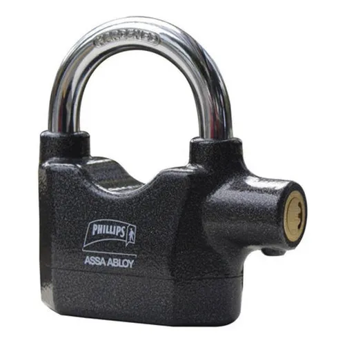 Candado Cortina Seguridad Alarma Metálico Exterior Phillips Color Negro